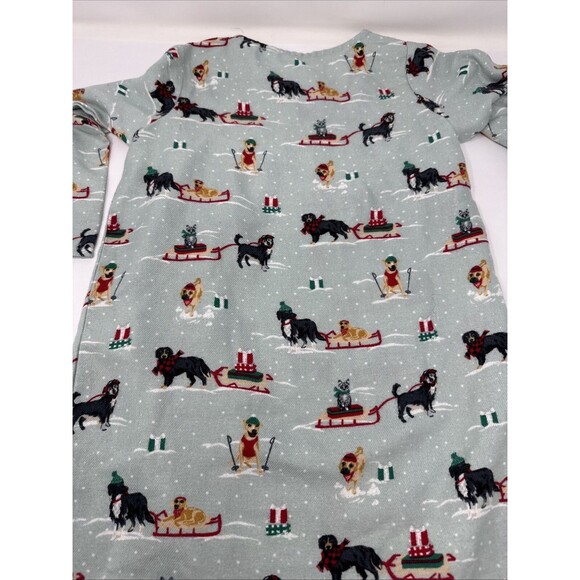 Lands End Nightgown Toddler Girl sz 4 Green Christmas Snow Dogs Sleds Pajama - Picture 7 of 7